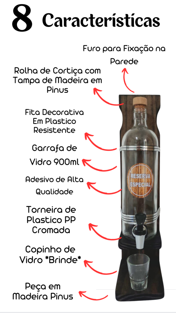 Pingômetro Rústico Artesanal 1 Garrafa (Porta Cachaça) - Image 3