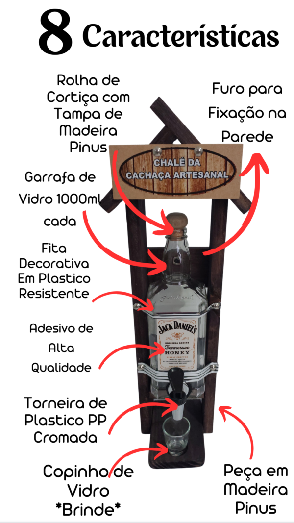 Pingômetro Chalé 1 Garrafa Quadrada Jack Daniel's (Porta Cachaça) - Image 3
